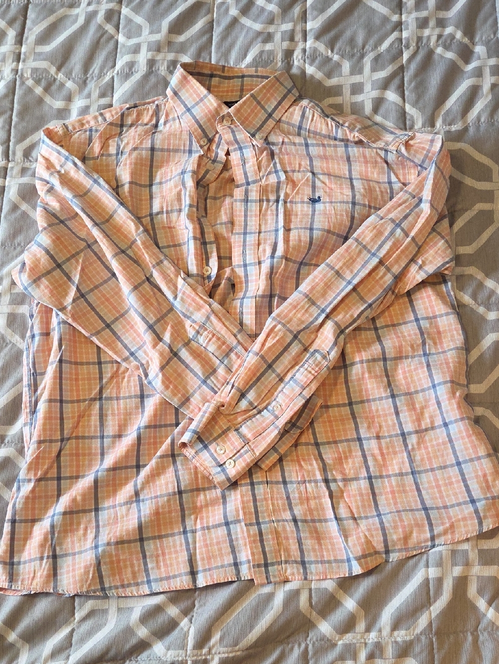 Southern Marsh Peach and Blue Plaid Button-Down Shirt